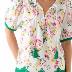 Crown & Ivy Tassel Peasant Top in “Green Scallop” Sz. XL